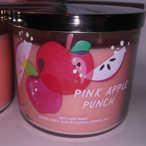 Set of 3 Bath & Body Works Scented Candle 3 Wick Pink Apple Punch 14.5oz Each Br - Picture 3 of 5